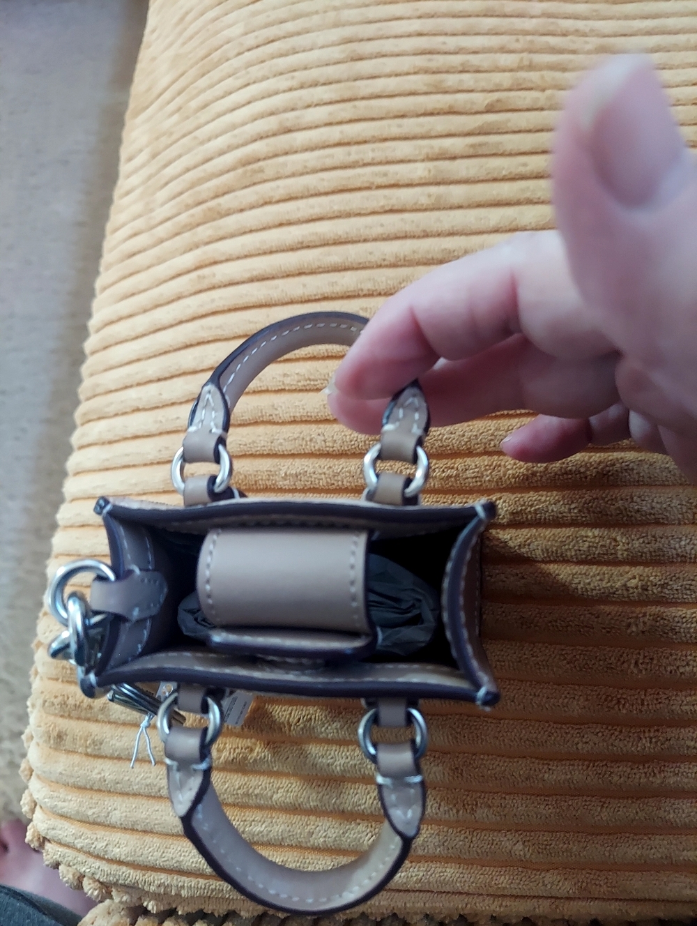 Coach Mini Purse Bag CharmKeychain Sand Taupe NWTLeather CX069 - Picture 3 of 4